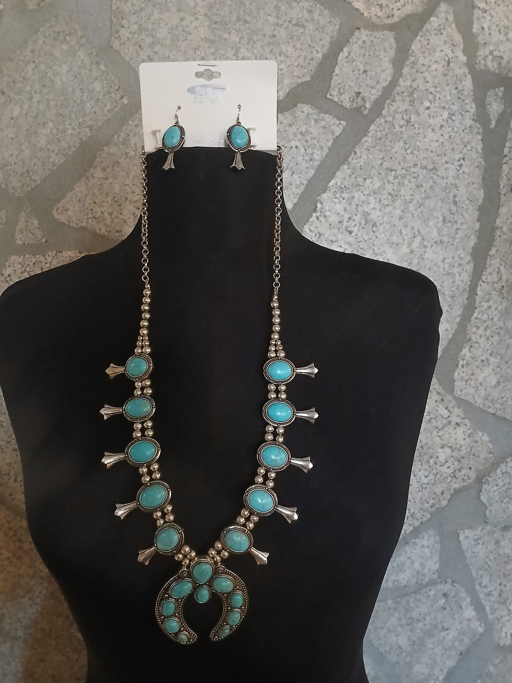 ICON Silver-Tone Necklace and Earrings with Turquoise Accents